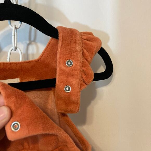 Angel Dear Burnt Orange Velour Velvet Ruffle Overall Pants Jumpsuit - Picture 5 of 7